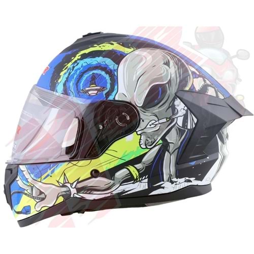 Kask Kapalı Ece Sertifikalı- Uzaylı Mavi Sarı